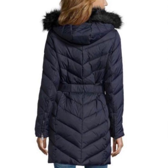 DKNY Plum Down Puffer Faux Fur Jacket Coat - Picture 6 of 13